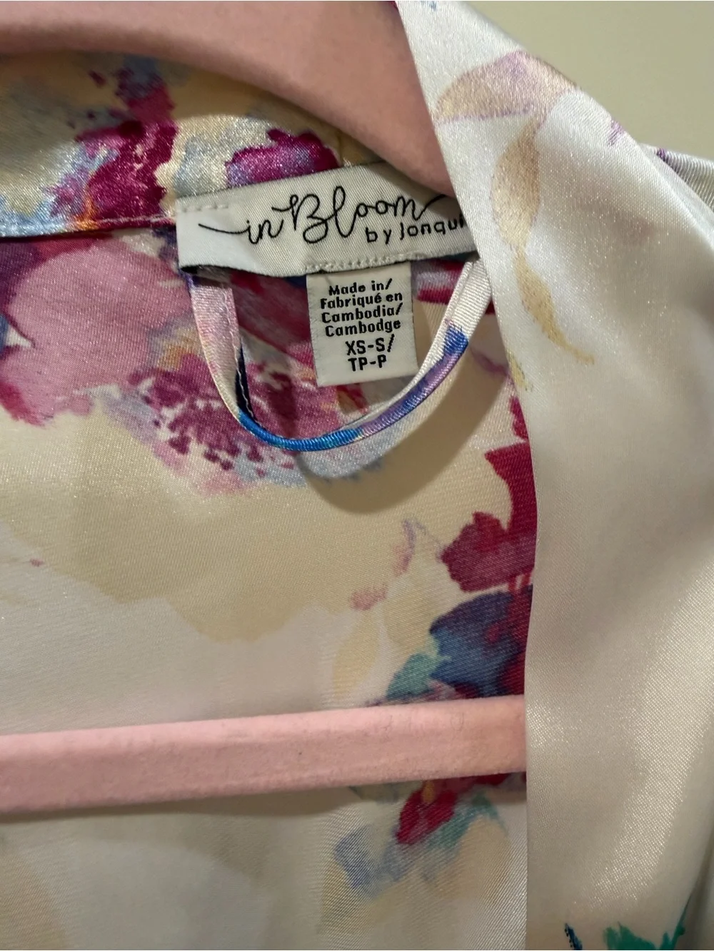 In bloom by jonquil floral Satin Tie-Front Robe with Pink Lace Trim